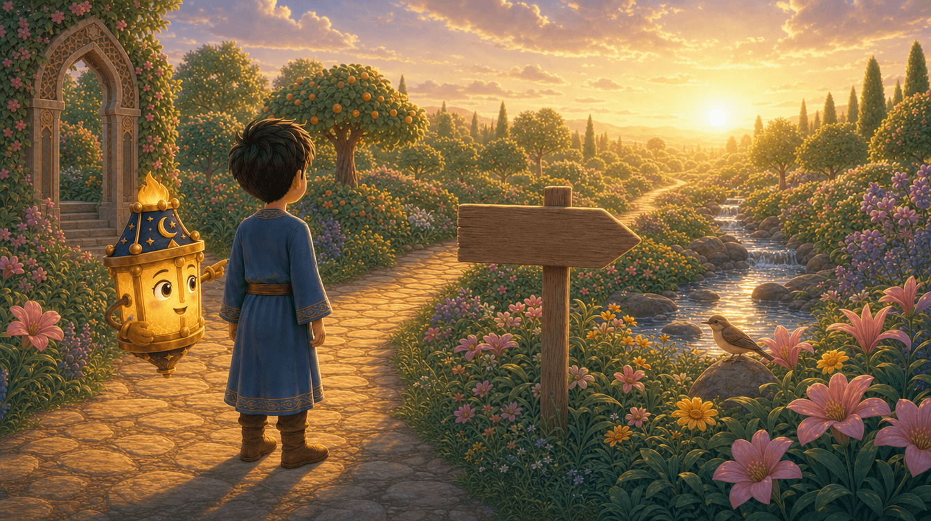Ali and Noor exploring signs in a garden from the ages 8–10 lesson